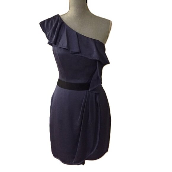 BCBGeneration Dresses & Skirts - BCBGeneration Blue Smoke Sexy One Shoulder Party Dress w/Ruffle Sz-8 NWT $128.00